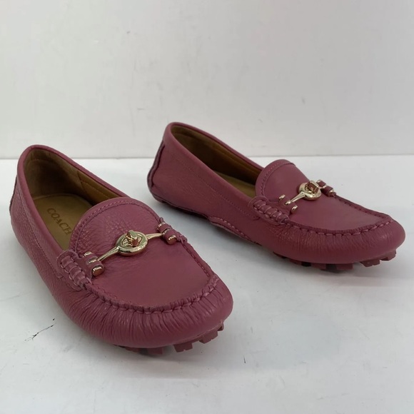 Coach Arlene Pebbled Pink Leather Slip On Moccasin Horsebit Loafers - Picture 3 of 10